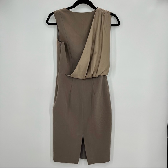 Black Halo Nude Tan Cowl Neck Sleeveless Mini Sheath Dress Draped Size 2 Bodycon - Picture 4 of 7